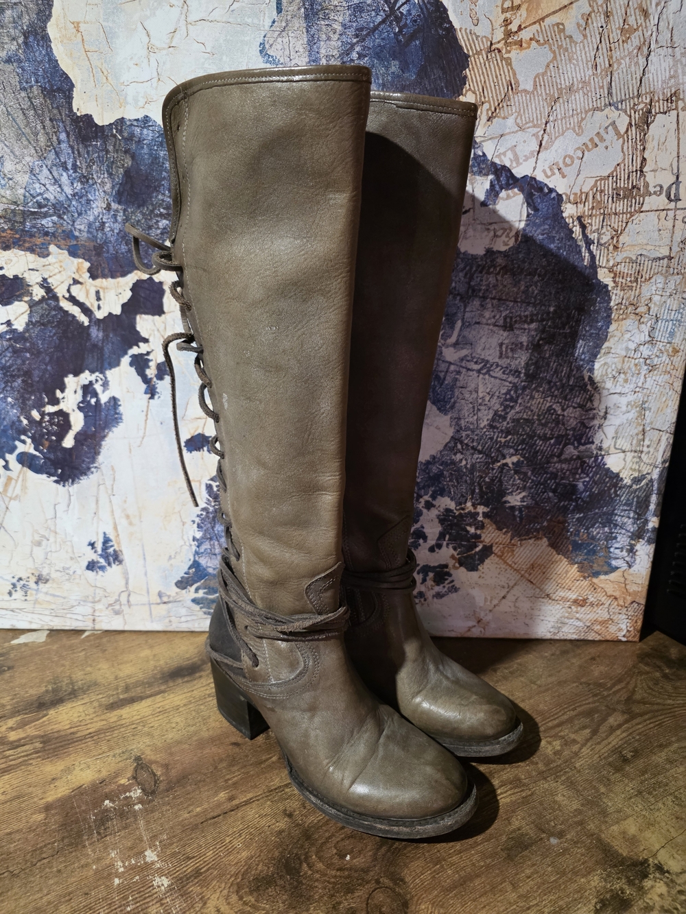 Freebird By Steven COAL Tall Women's Distressed Leather Boots With Wrap Laces